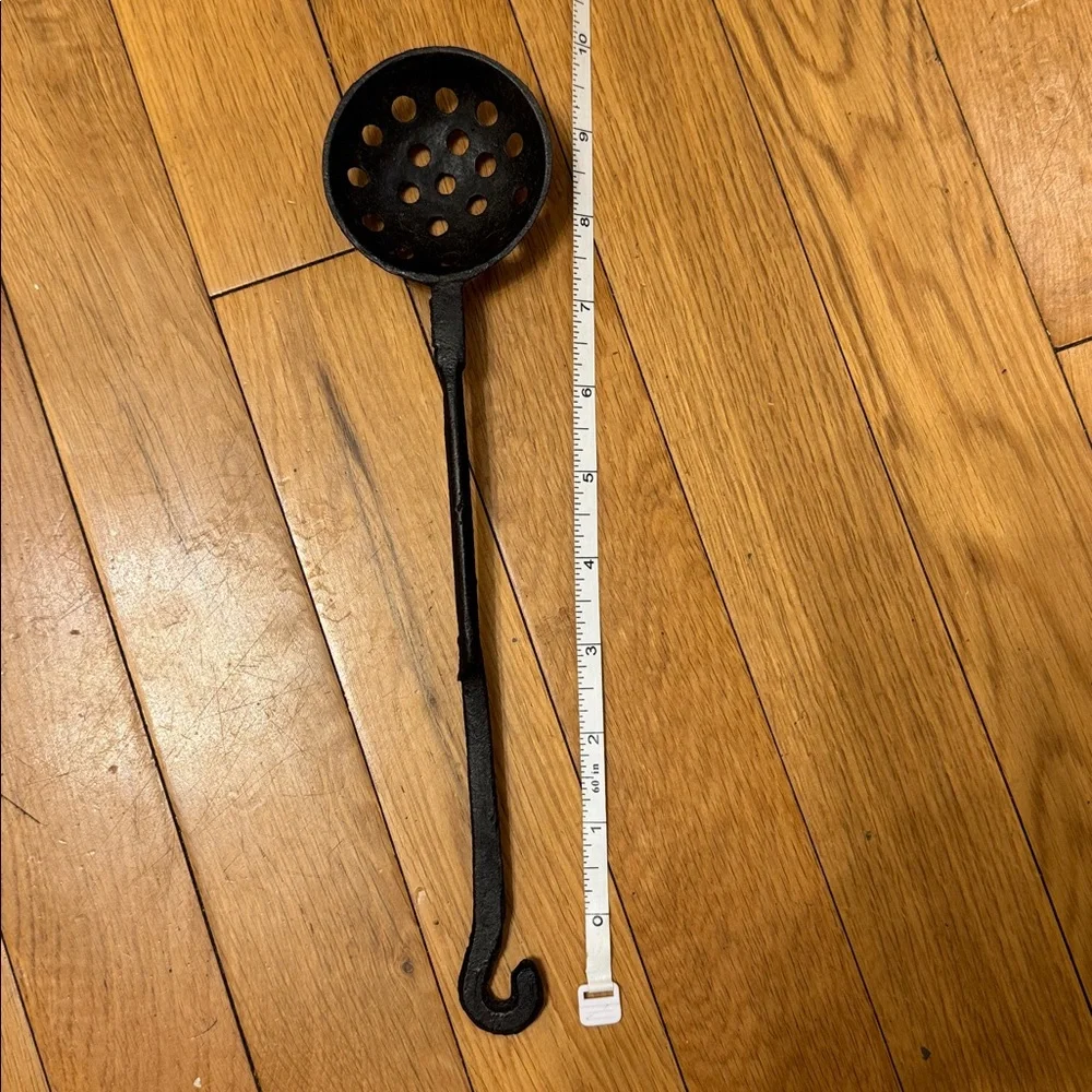 Vintage Cast Iron Skimmer Ladle Slotted Spoon Rustic Farmhouse Cottagecore